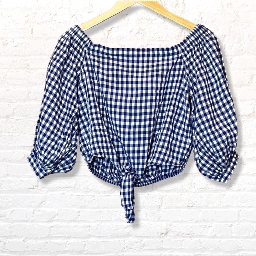 Forecer 21 gingham off the shoulder cropped top with tie front - Picture 2 of 9